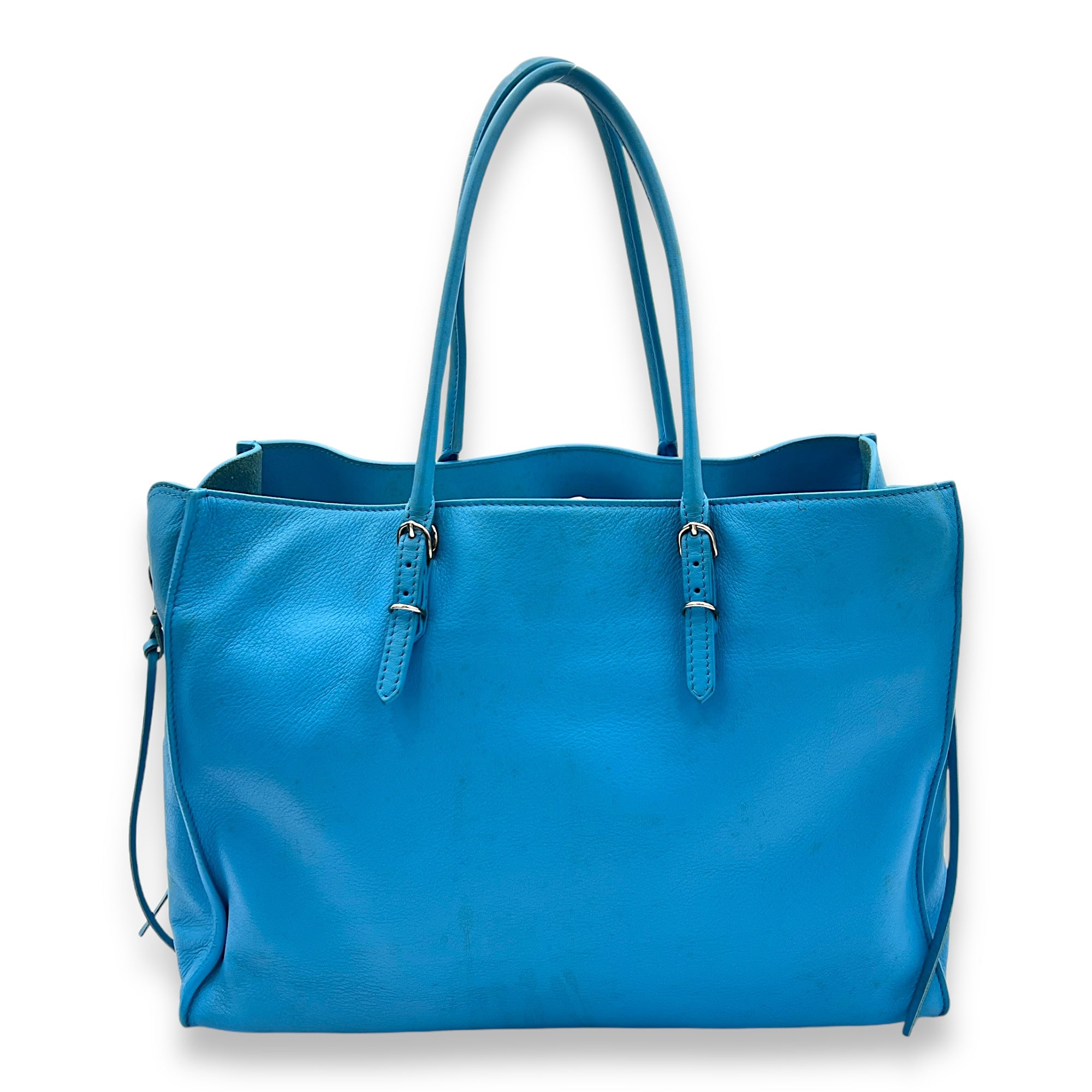 Papier Tote Bag Blue in Calfskin, Silver hardware