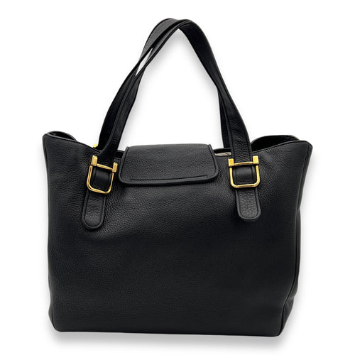 1973 Pebbled  Tote Bag Black in Calfskin, Gold