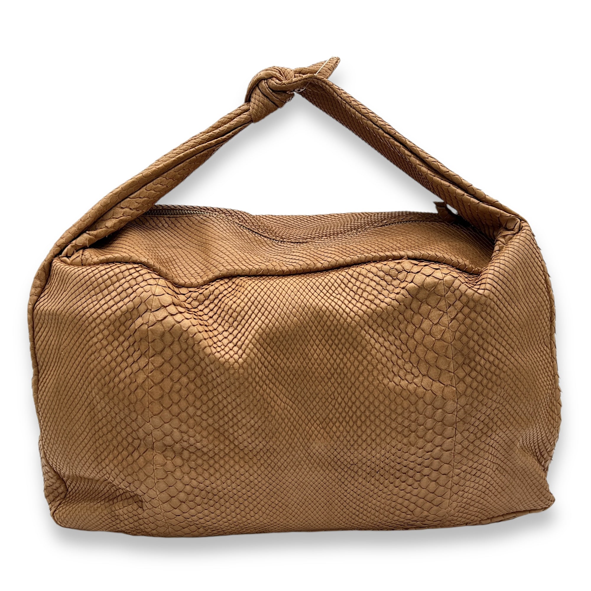 Hobo Brown Shoulder Bag in Python Leather, Gold hardware