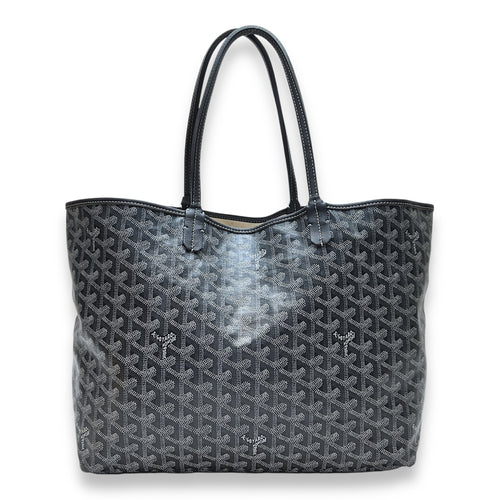 Saint Louis PM Grey Tote Bag in Coated Canvas, Silver hardware