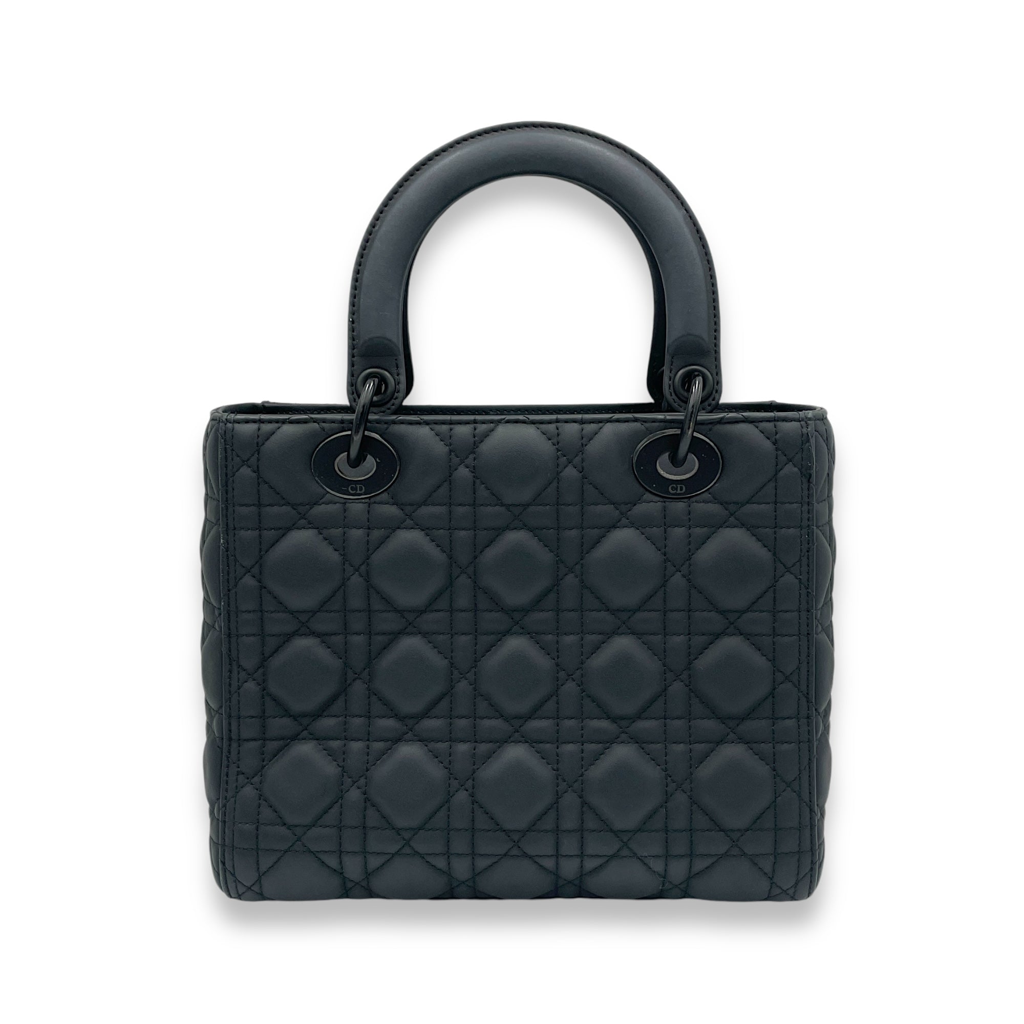 Lady Dior Top Handle Bag Medium Black in Calfskin, black hardware