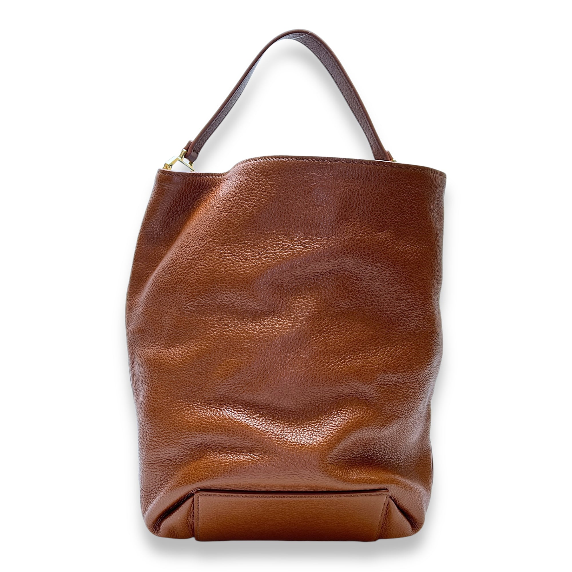 Logo Bucket Bag Brown in Calfskin, Gold hardware