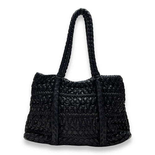 Hidden Chain Wrinkled Black Tote Bag in Lambskin, Silver hardware