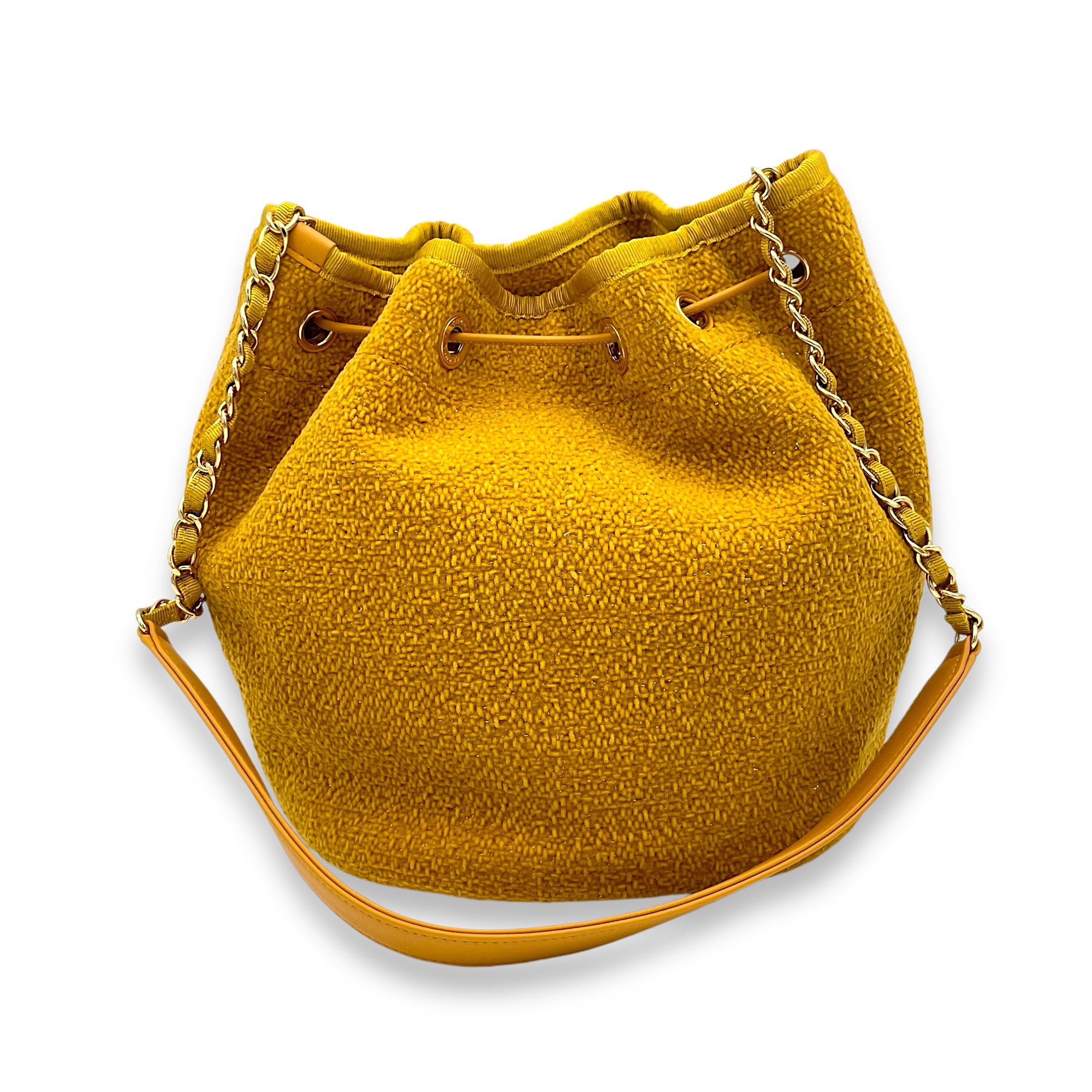 Deauville Bucket Bag Yellow in Tweed, Silver hardware