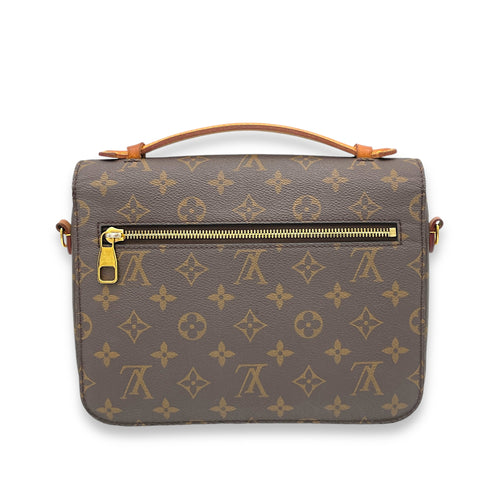 Metis Brown Crossbody Bag in Monogram Coated Canvas, Gold hardware