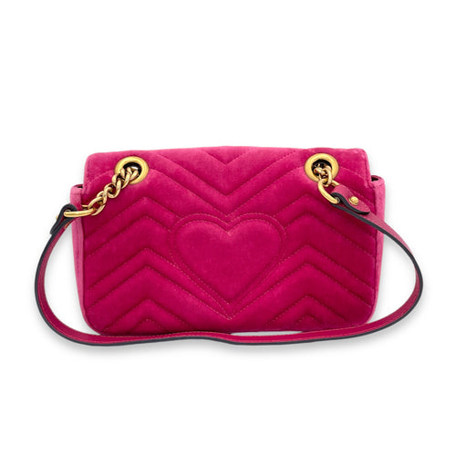 GG Marmont Mini Pink Shoulder Bag in Velvet, Gold hardware