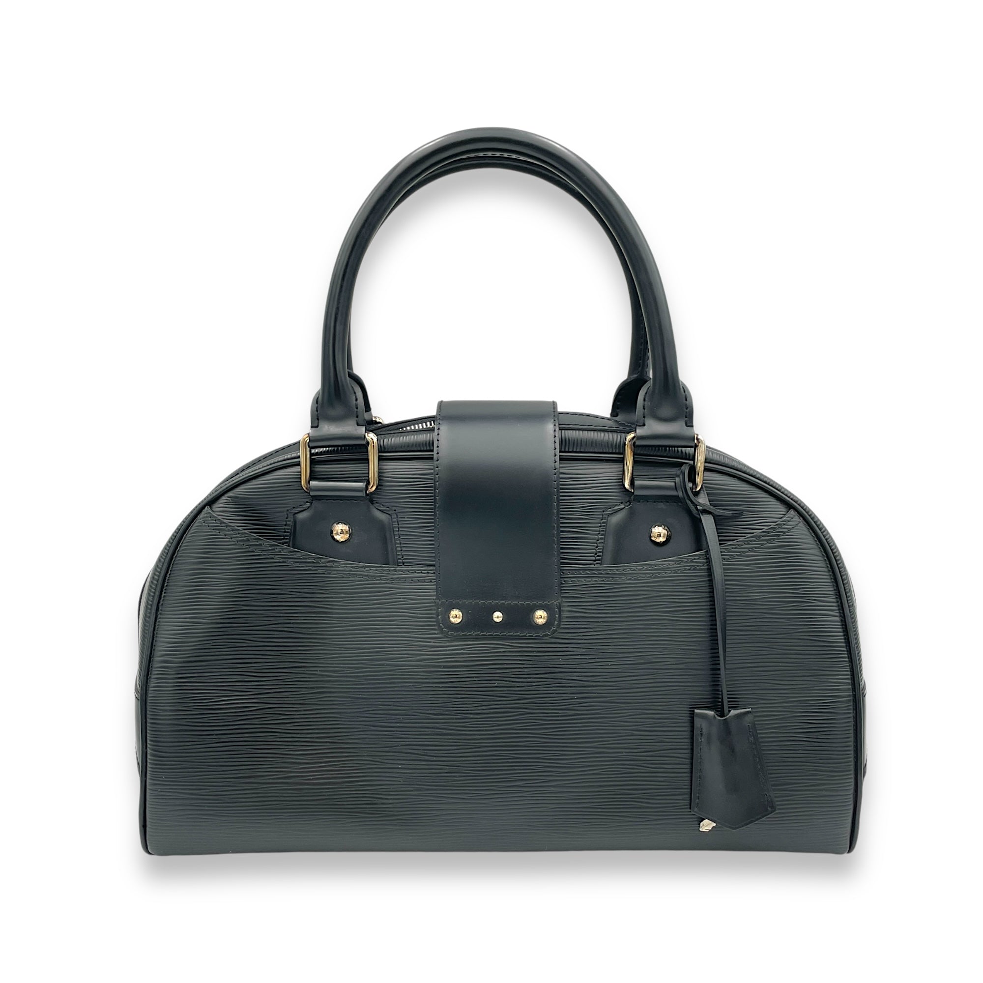 Bowling Montaigne Black Top Handle Bag in Epi Leather, Silver hardware