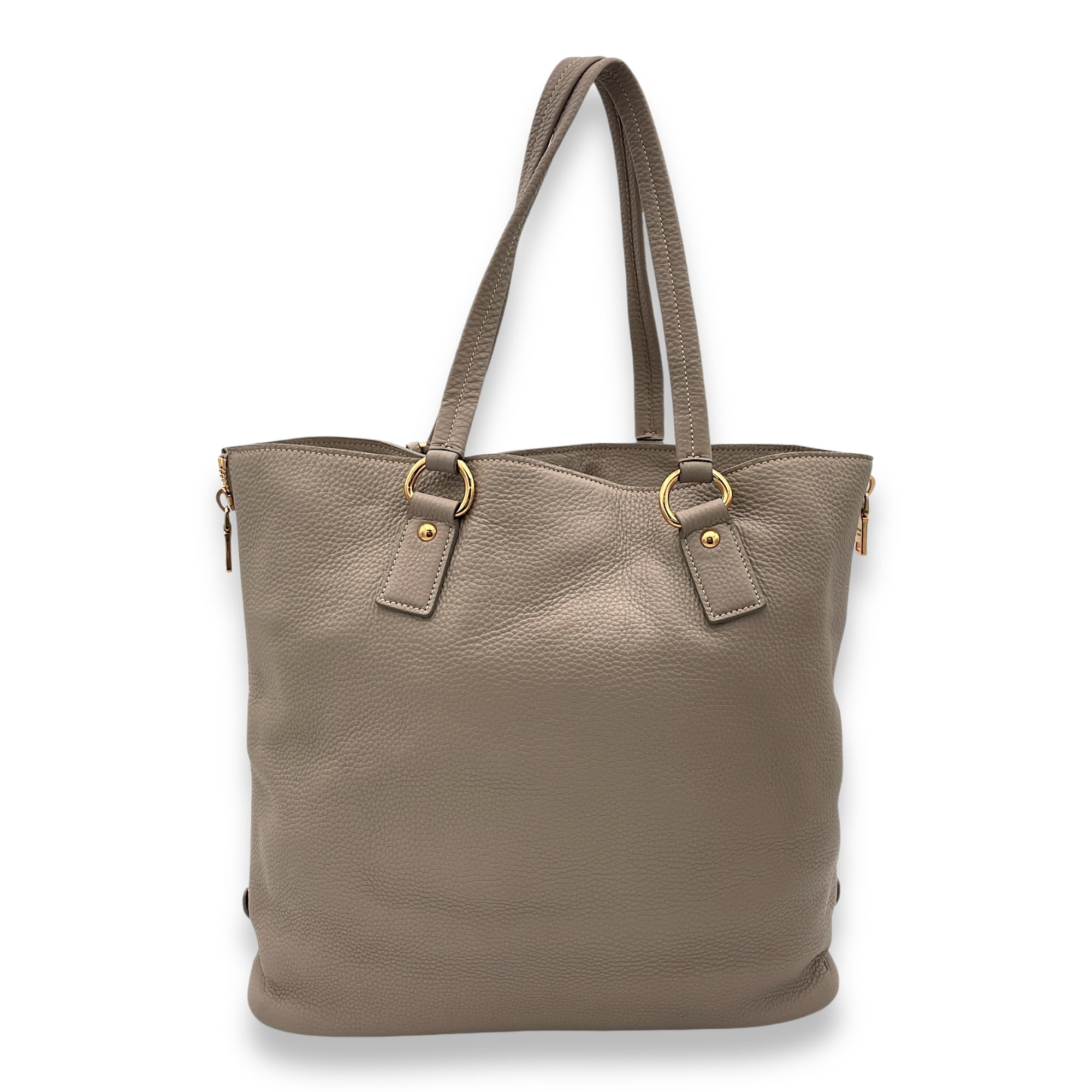 Logo Beige Top Handle Bag in Calfskin, Gold hardware