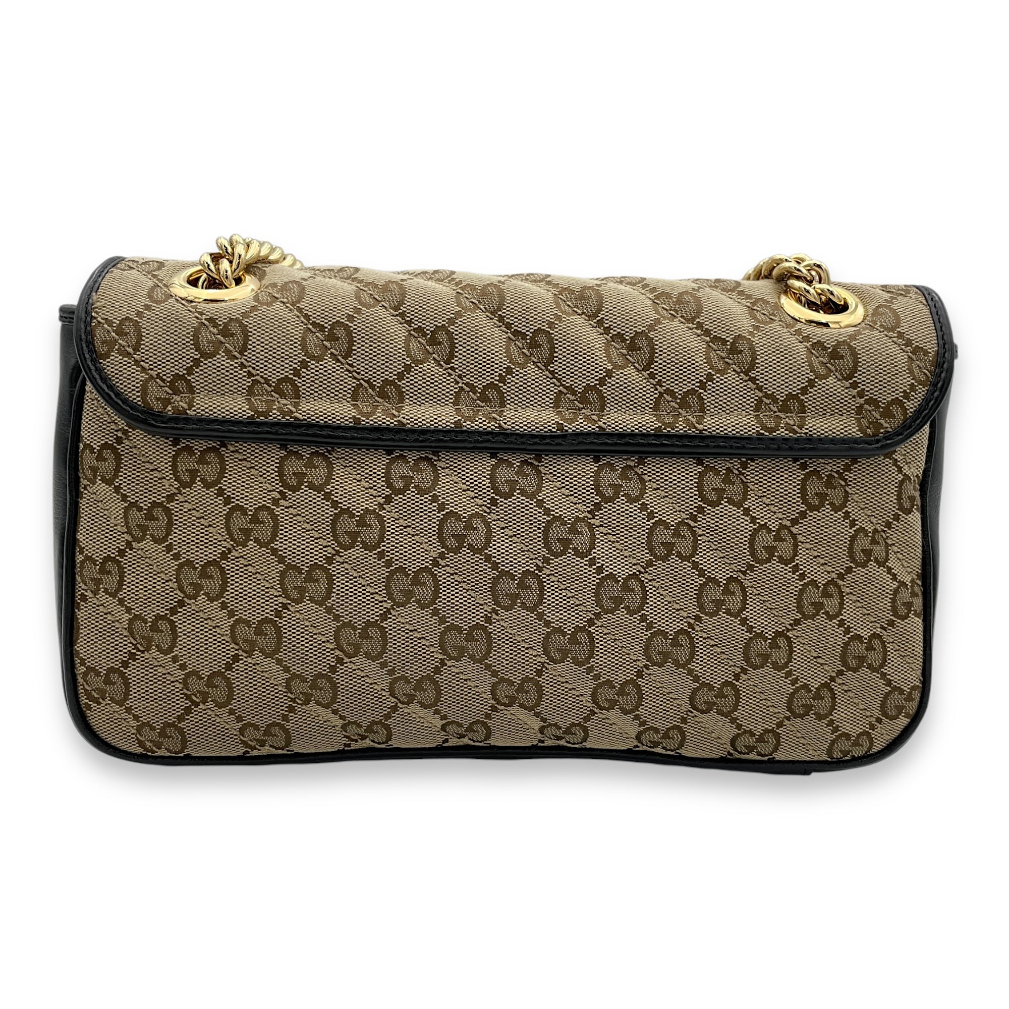 GG Marmont Top Handle Bag Medium Brown in Canvas, Gold hardware