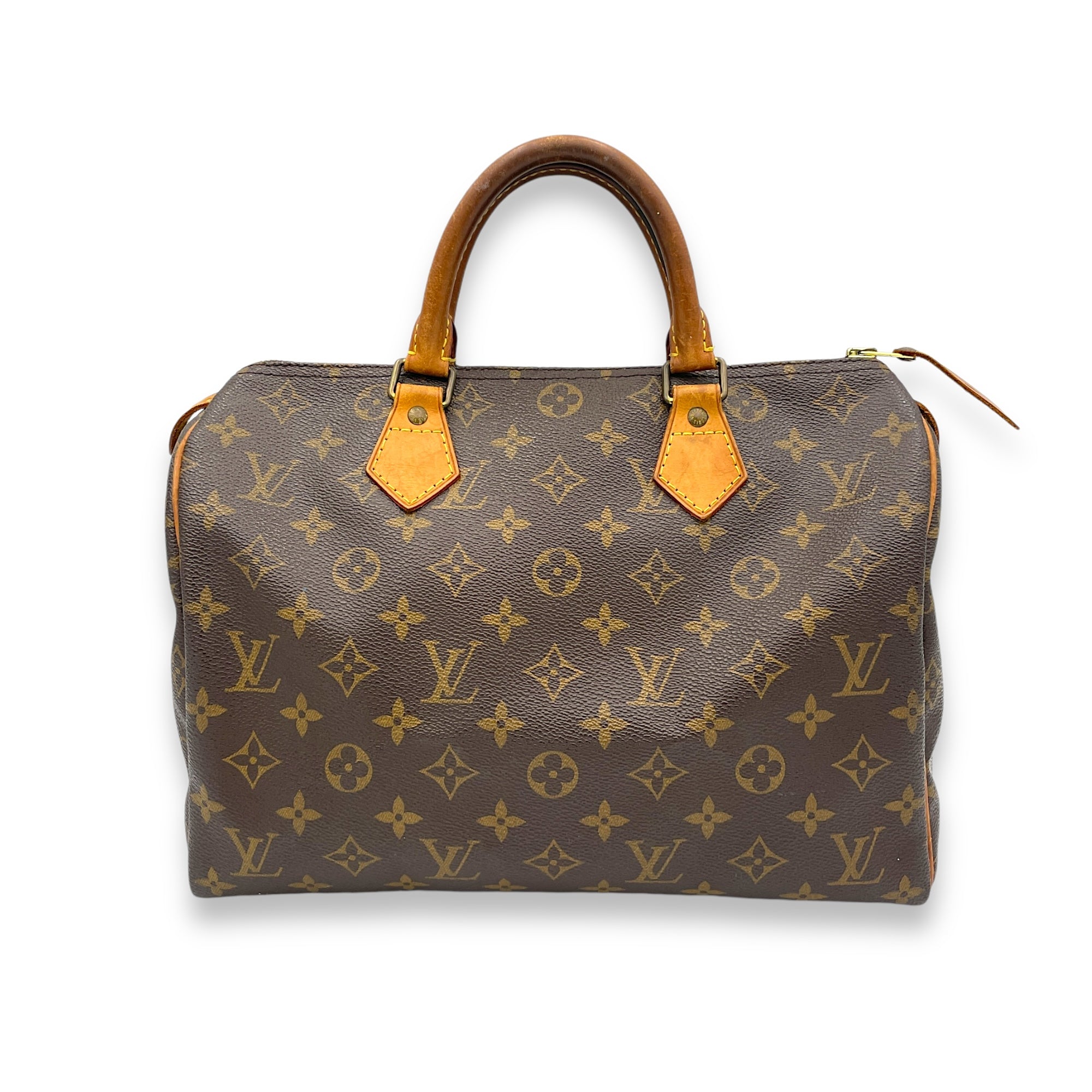 Speedy Top Handle Bag 30 Brown in Monogram Coated Canvas, Gold hardware