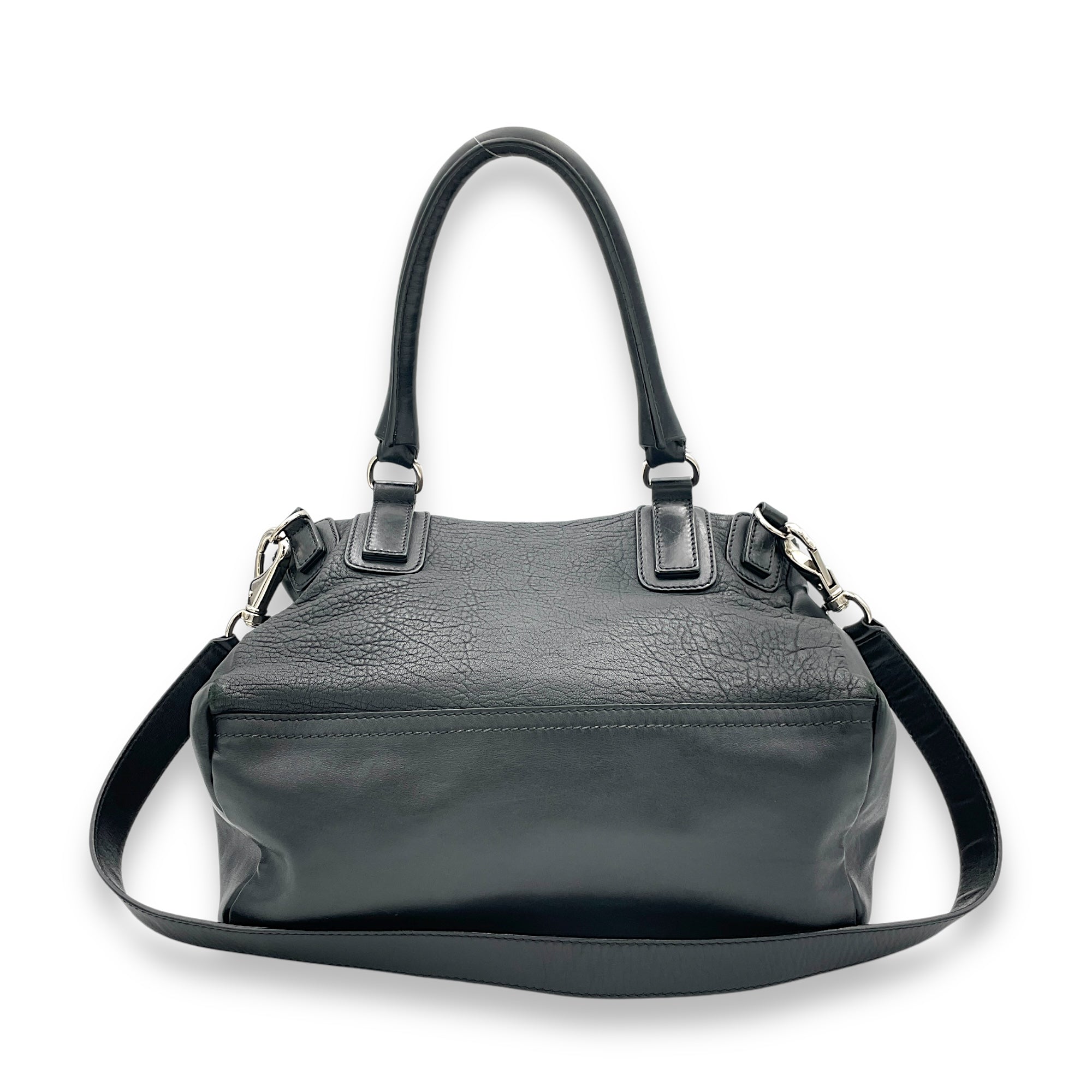 Pandora Medium Black Shoulder Bag in Ponyhair Lambskin, Silver hardware