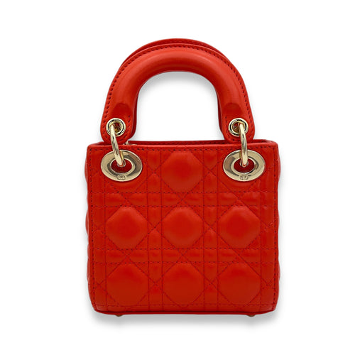 Lady Dior micro Top handle bag in Lambskin, Gold Hardware