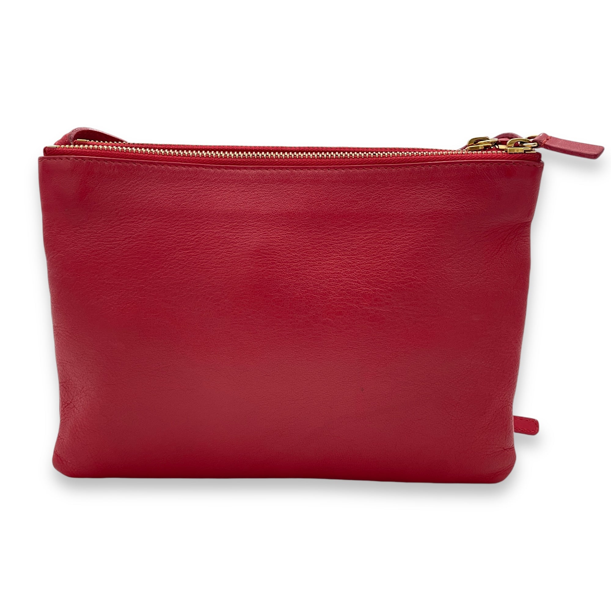 Trio Large Red Crossbody Bag in Lambskin, Gold hardware