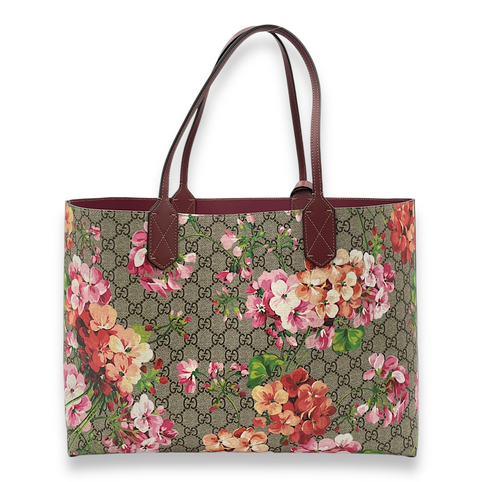 GG Supreme Blooms Reversible Brown Tote Bag in Monogram Coated Canvas