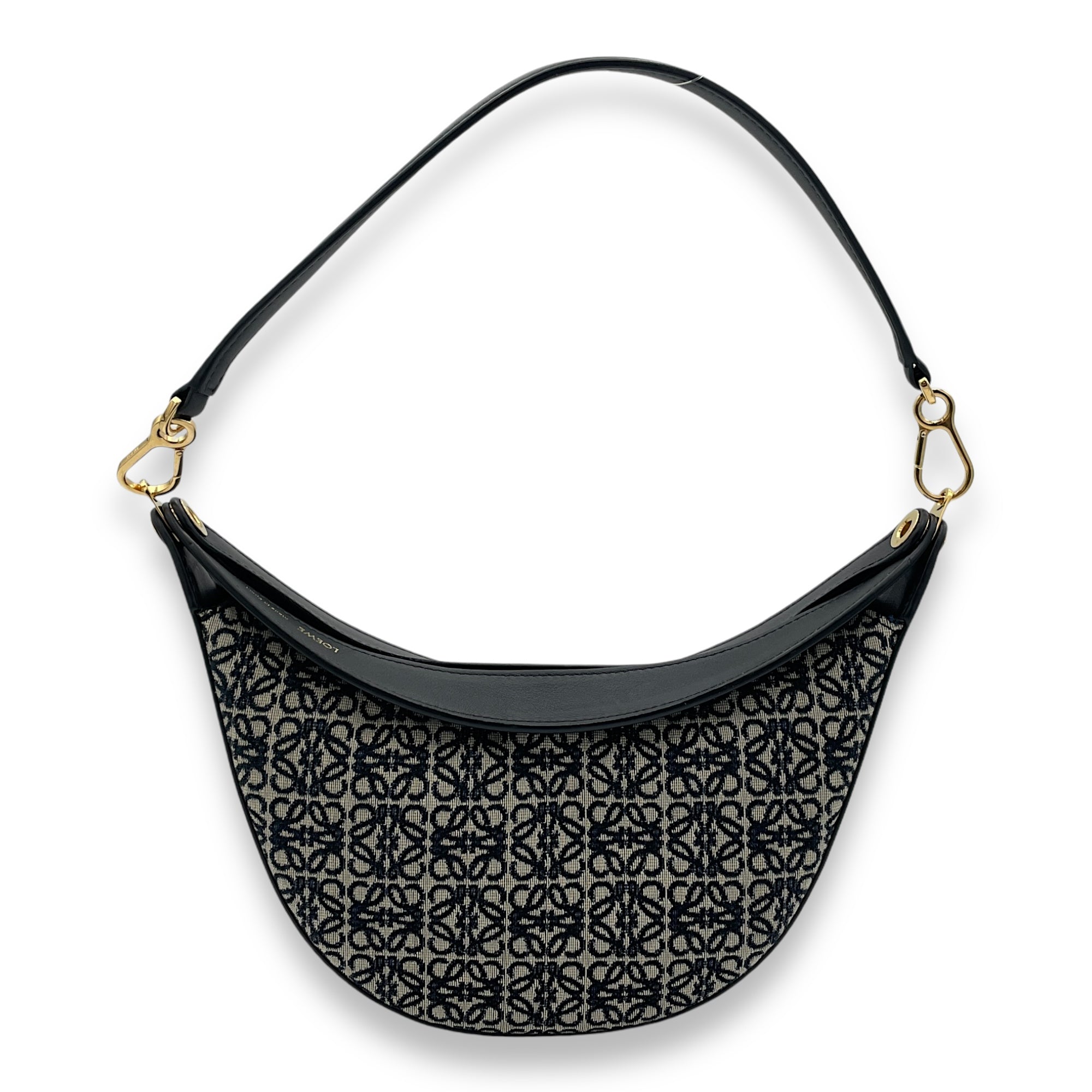 Luna Black Shoulder Bag in Jacquard, Gold hardware