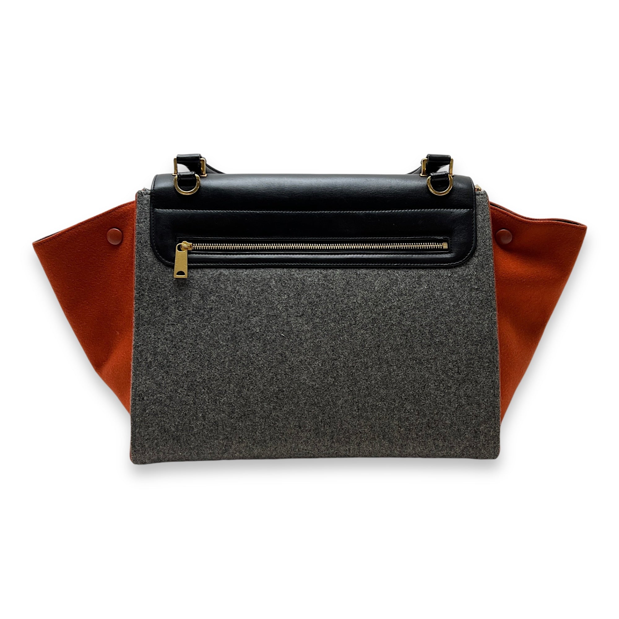 Trapeze Medium Grey Top Handle Bag in Felt Fabric, Gold hardware