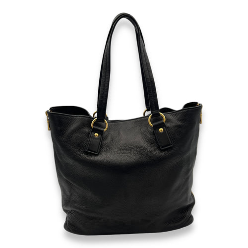 Logo Top Handle Bag Black in Calfskin, Gold hardware