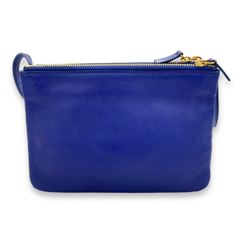 Trio Small Blue Crossbody Bag in Lambskin, Gold hardware