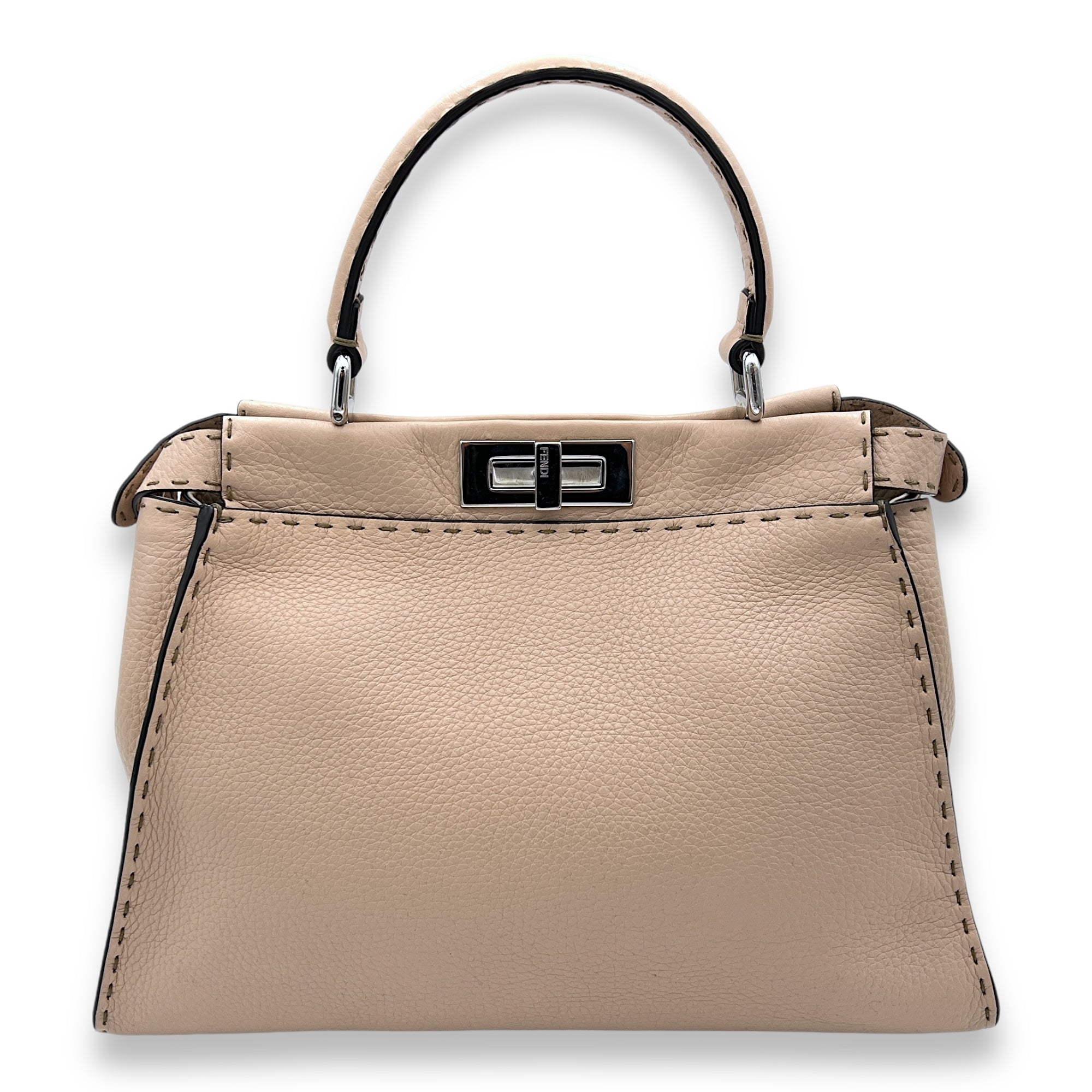 Peekaboo Medium Top handle bag in Calfskin, Silver Hardware