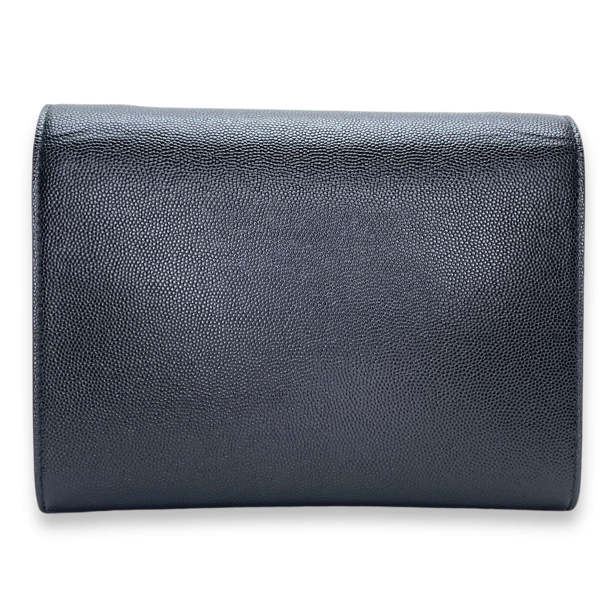 Cassandra Black Wallet On Chain in Calfskin, Gold hardware