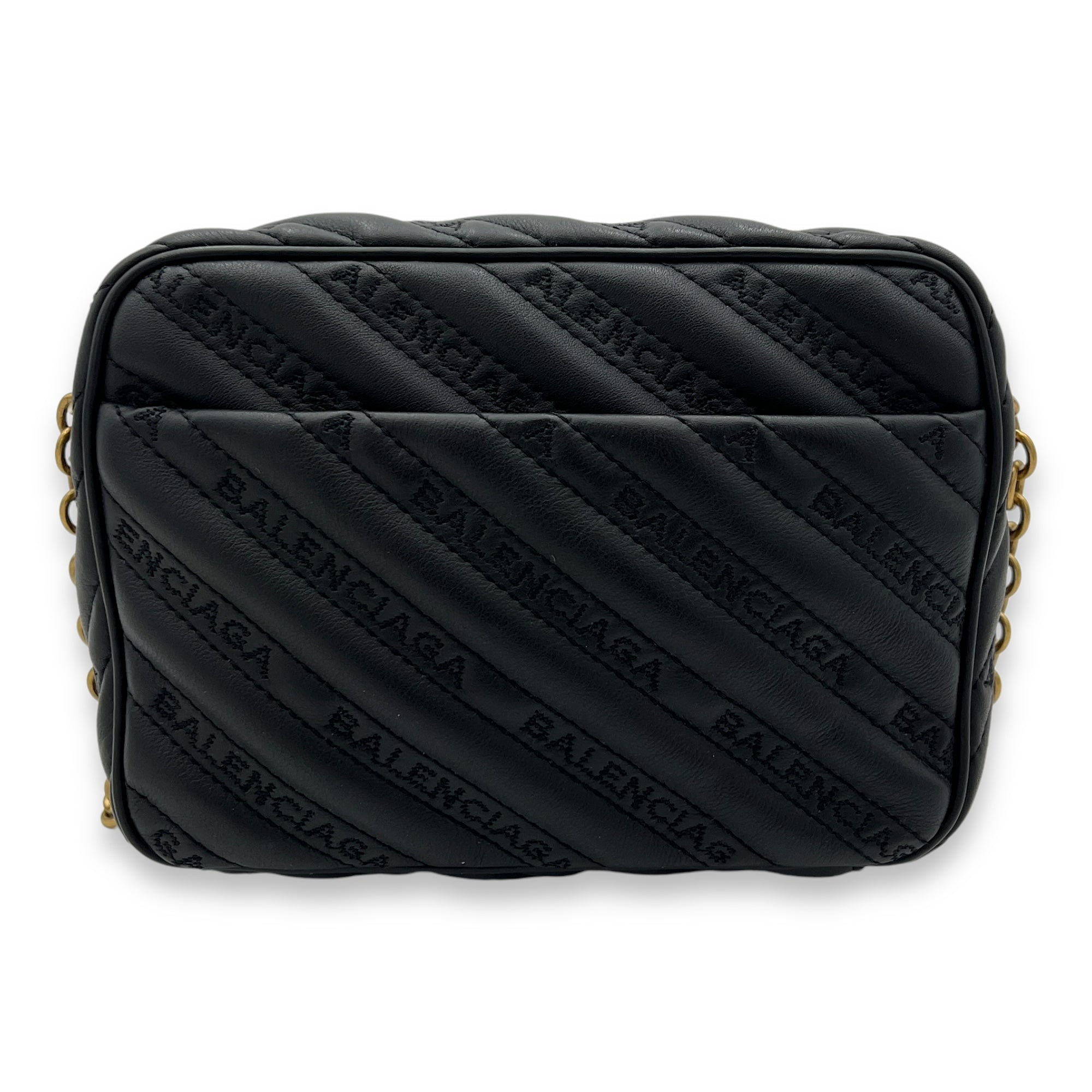 Blanket Reporter Shoulder Bag Black in Calfskin, Gold hardware