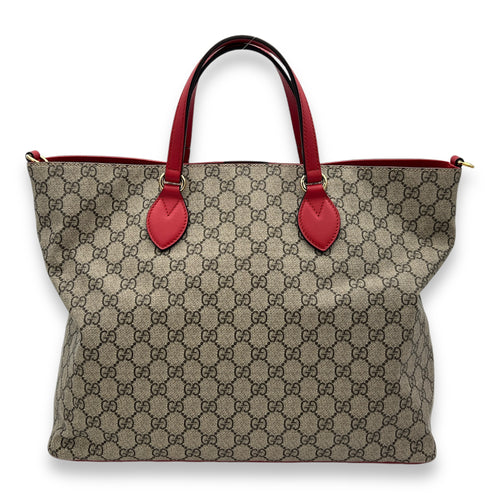 GG Supreme Snake Heart Embroidered Brown Top Handle Bag in Monogram Coated Canvas, Gold hardware