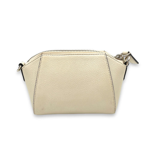 Antigona Nano White Crossbody Bag in Goat Leather, Silver hardware