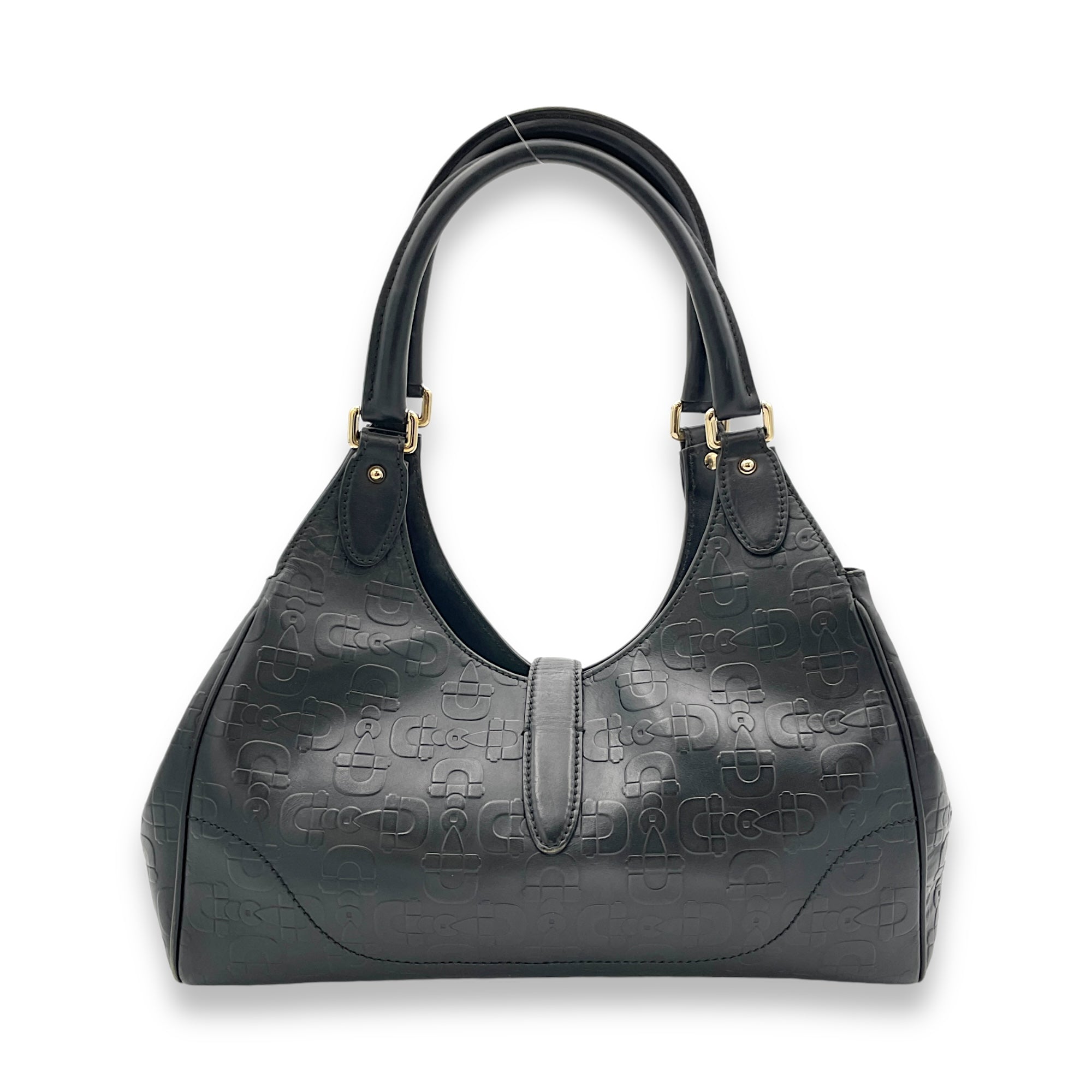 Horsebit Jackie Black Shoulder Bag in Calfskin, Gold hardware