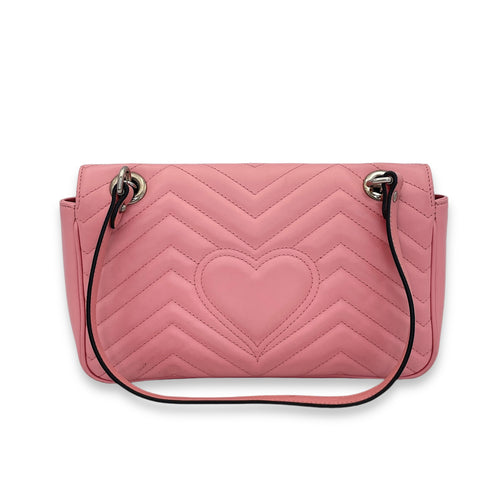 GG Marmont Small Pink Shoulder Bag in Calfskin, Silver hardware