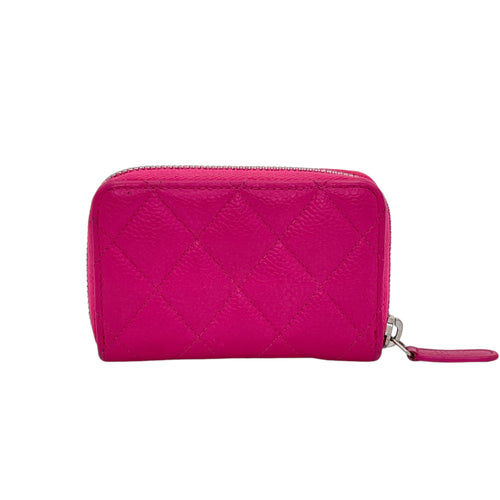 Quilted Timeless Compact Pink Wallet in Caviar Leather, Silver hardware