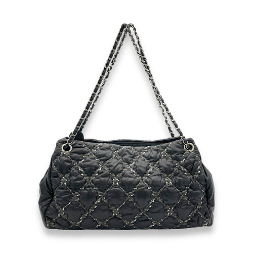 Chanel  Nylon Quilted Tweed Stitch Bubble Black Shoulder Bag in Nylon, Silver hardware