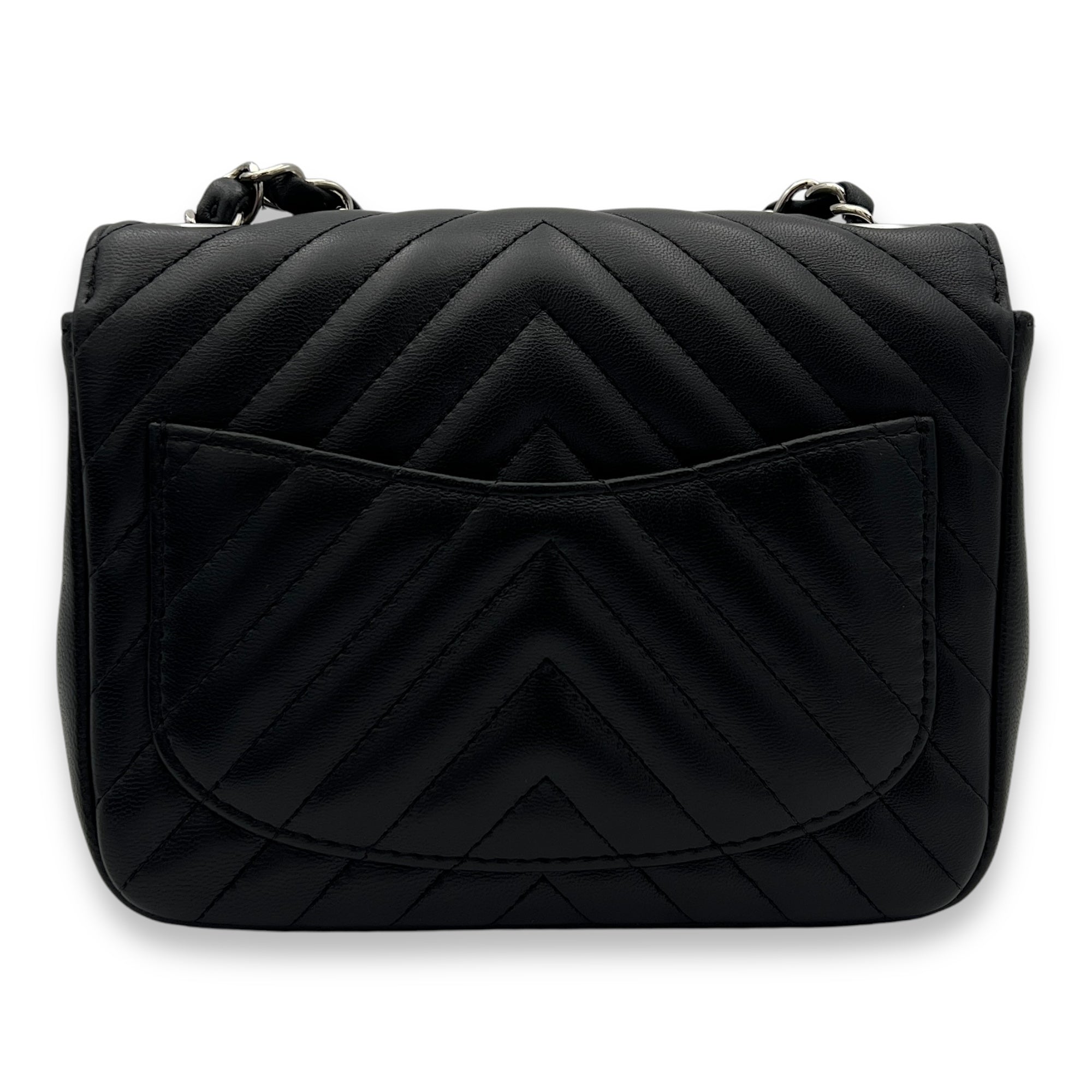 Chevron Crossbody Bag Mini Black in Lambskin, Silver hardware