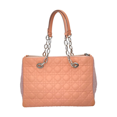 Cannage Top Handle Bag Medium Pink in Lambskin, Silver hardware