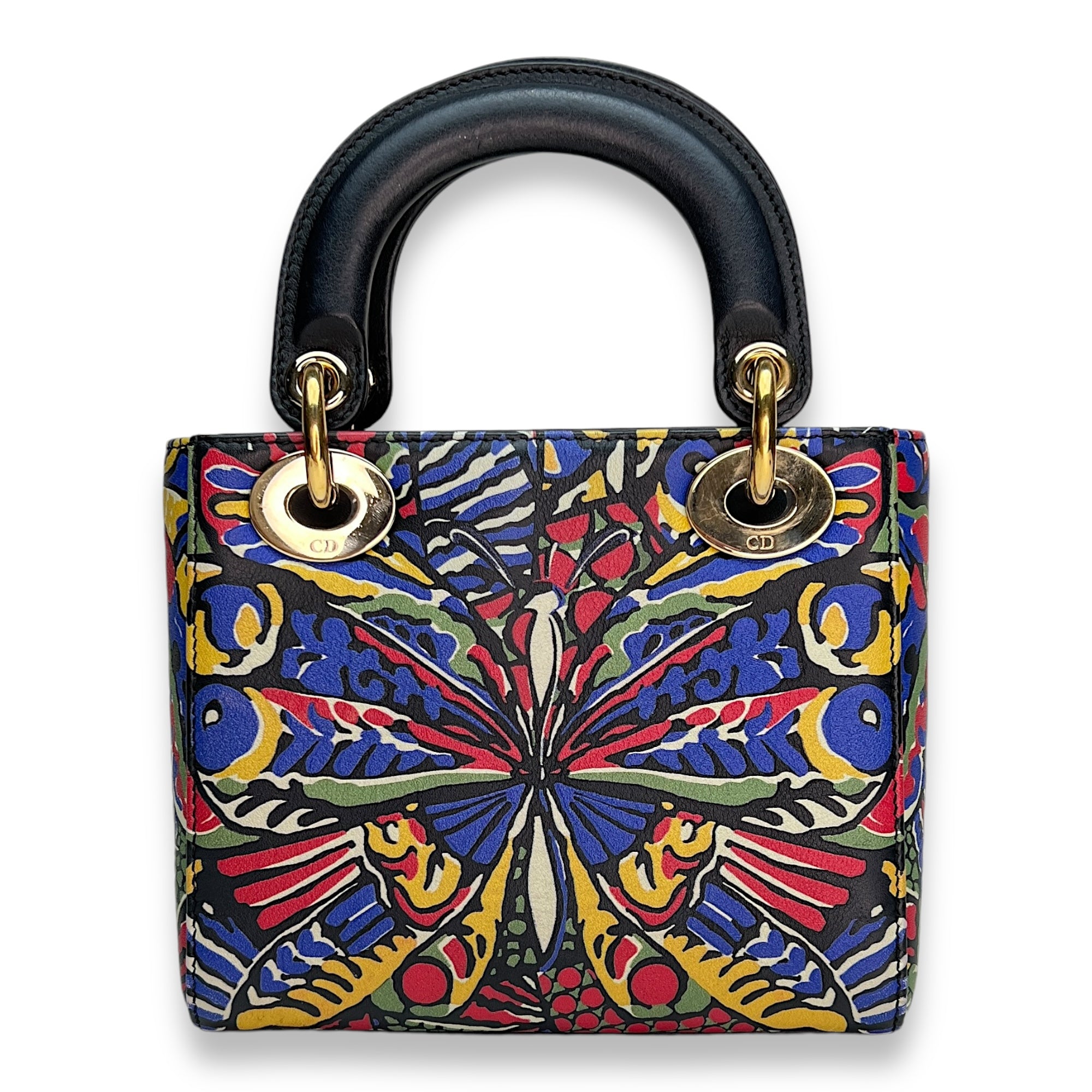 Butterfly Print Lady Dior mini Top handle bag in Calfskin, Gold Hardware