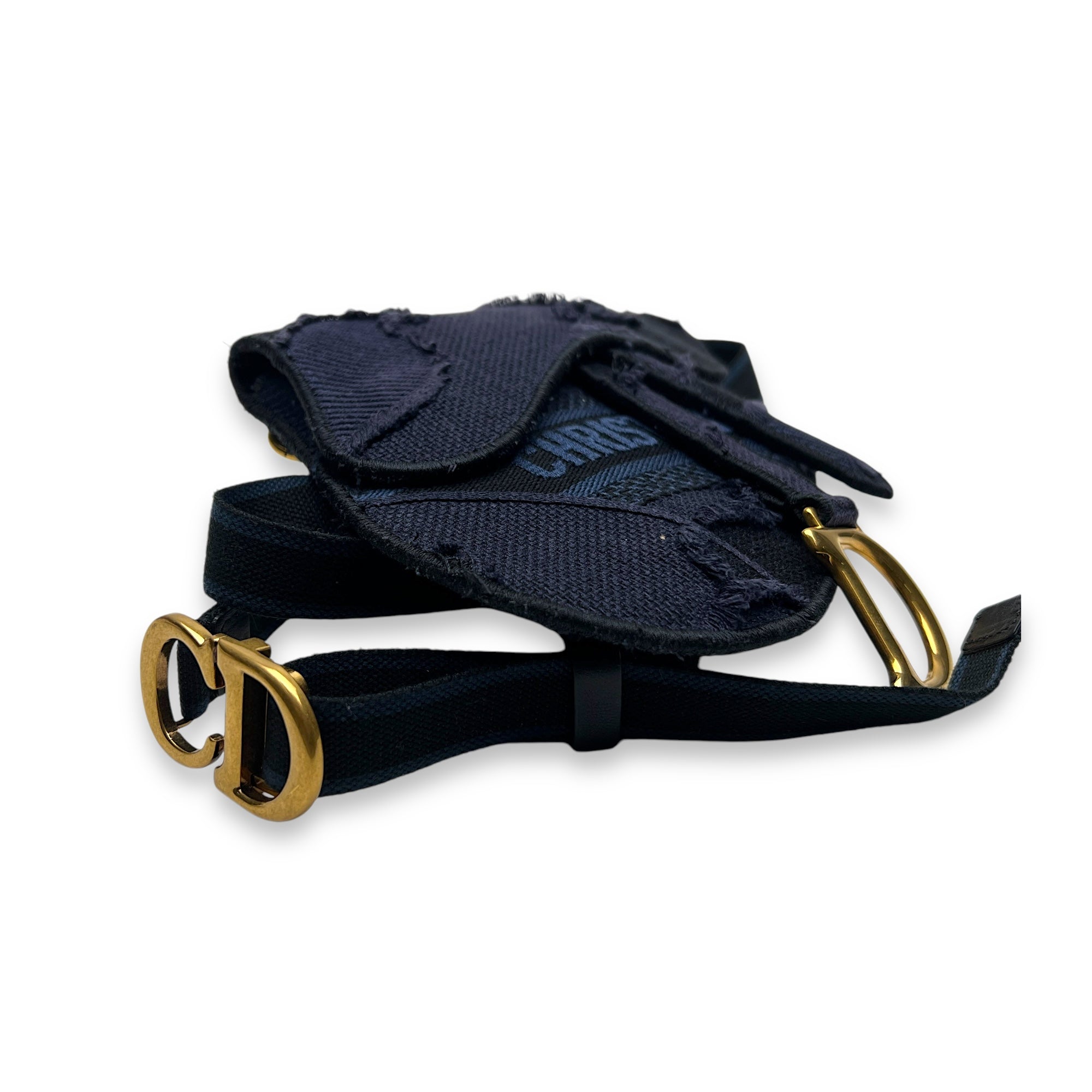 Saddle  Navy Belt Bag in Jacquard, Gold hardware