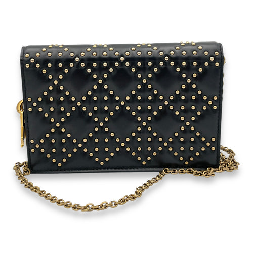 Studded Black Wallet On Chain in Lambskin, Gold hardware