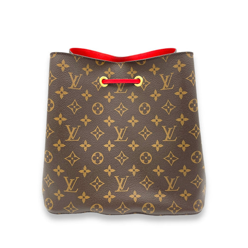 NeoNoe MM Brown Bucket Bag in Monogram Coated Canvas, Gold hardware