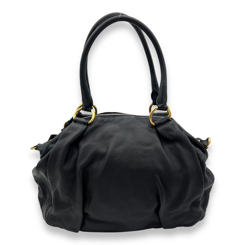 Logo Top Handle Bag Black in Calfskin, Gold hardware