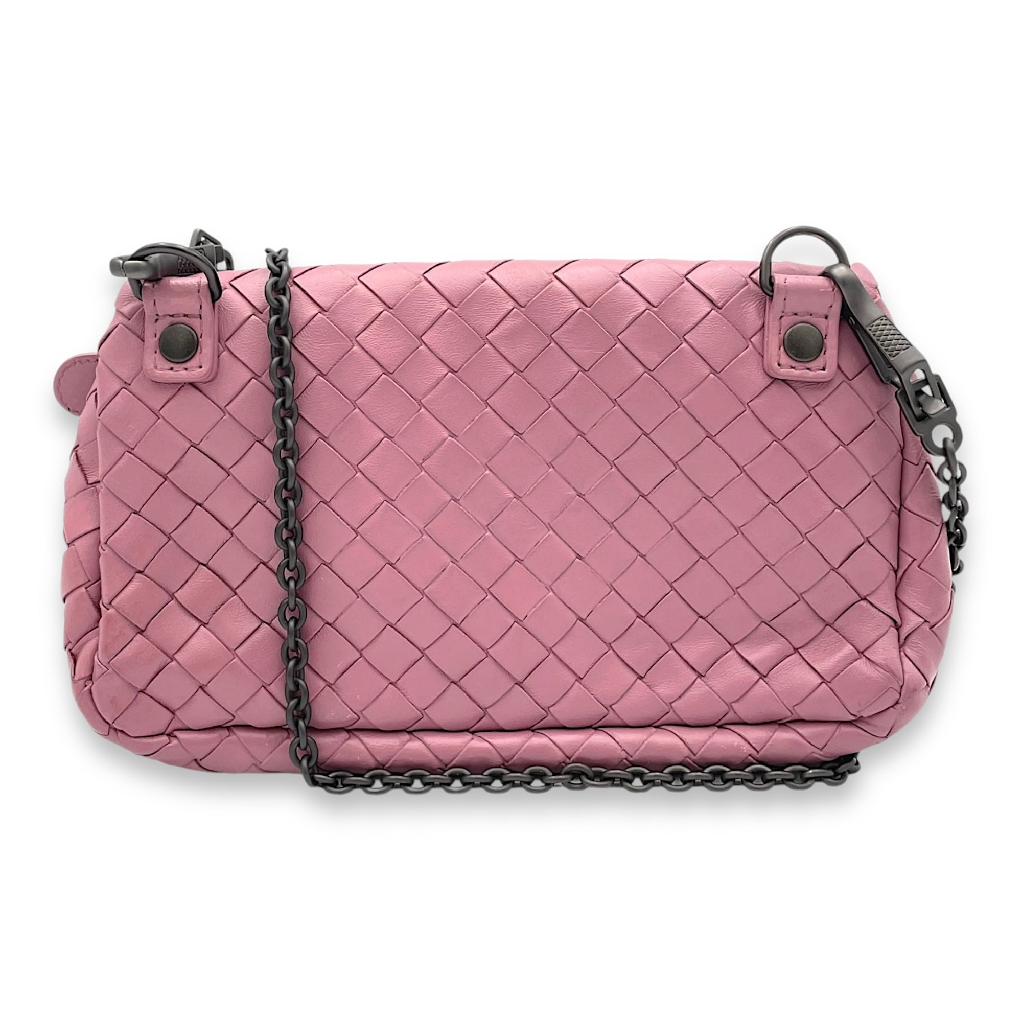 Flap Purple Crossbody Bag in Intrecciato Leather, Gunmetal hardware