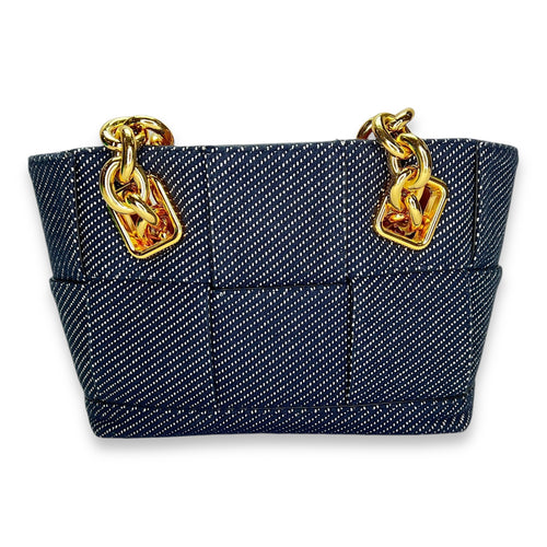 Arco Chain Blue Shoulder Bag in Denim, Gold hardware