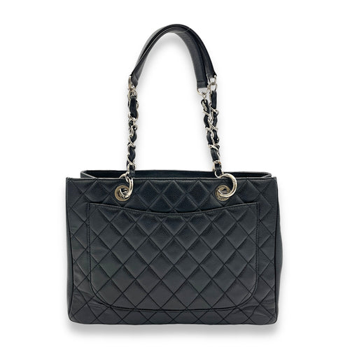 GST Grand Shopping Tote Tote Bag Black in Caviar Leather, Silver hardware