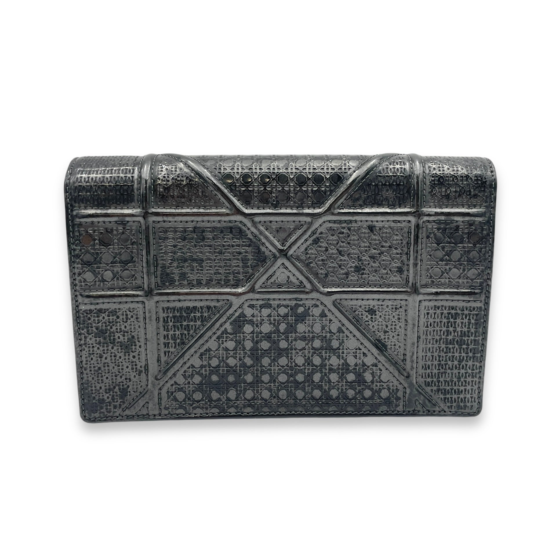 Diorama Black Wallet On Chain in Patent Leather, Silver hardware