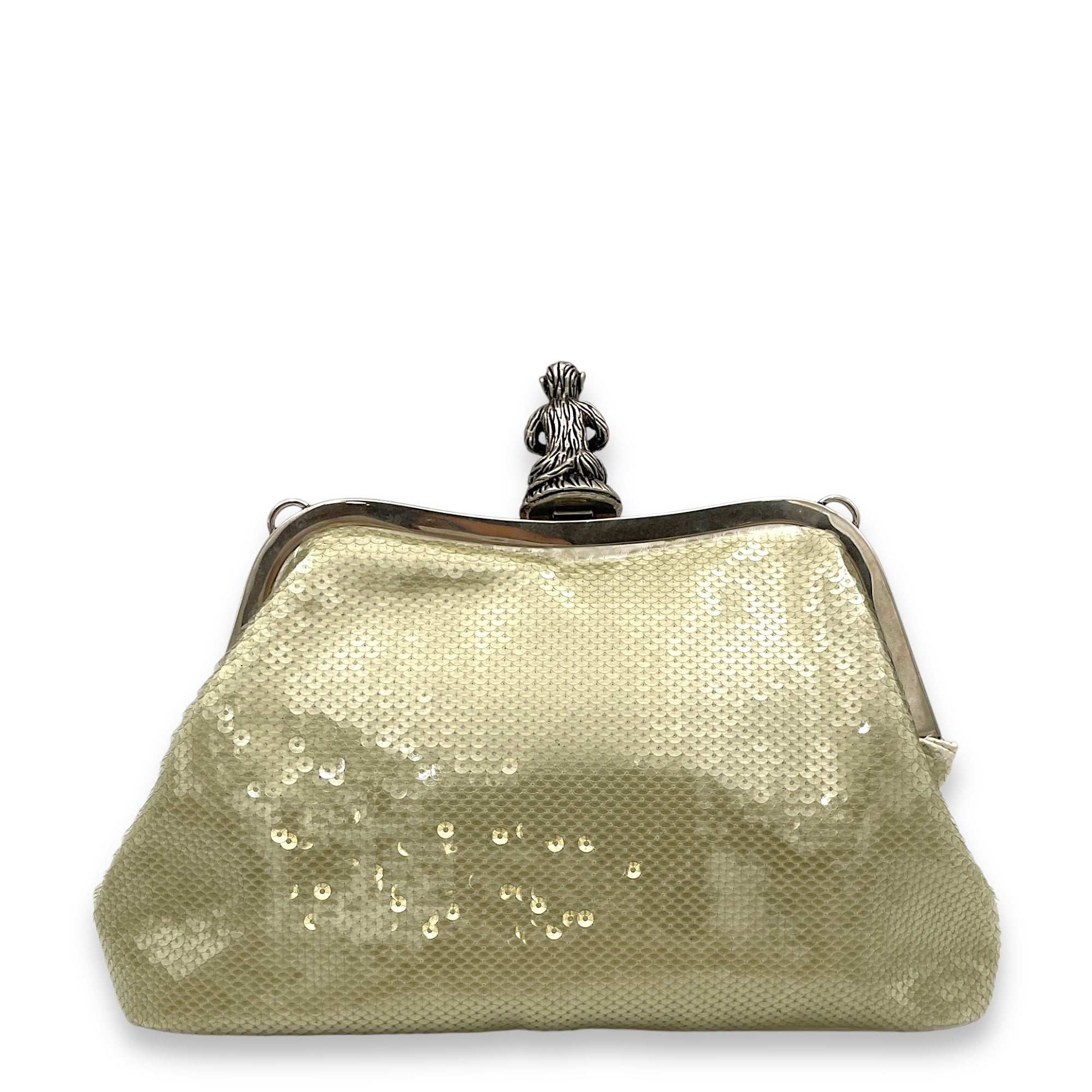 Monkey Closure  Clutch in Sequins, Silver Hardware