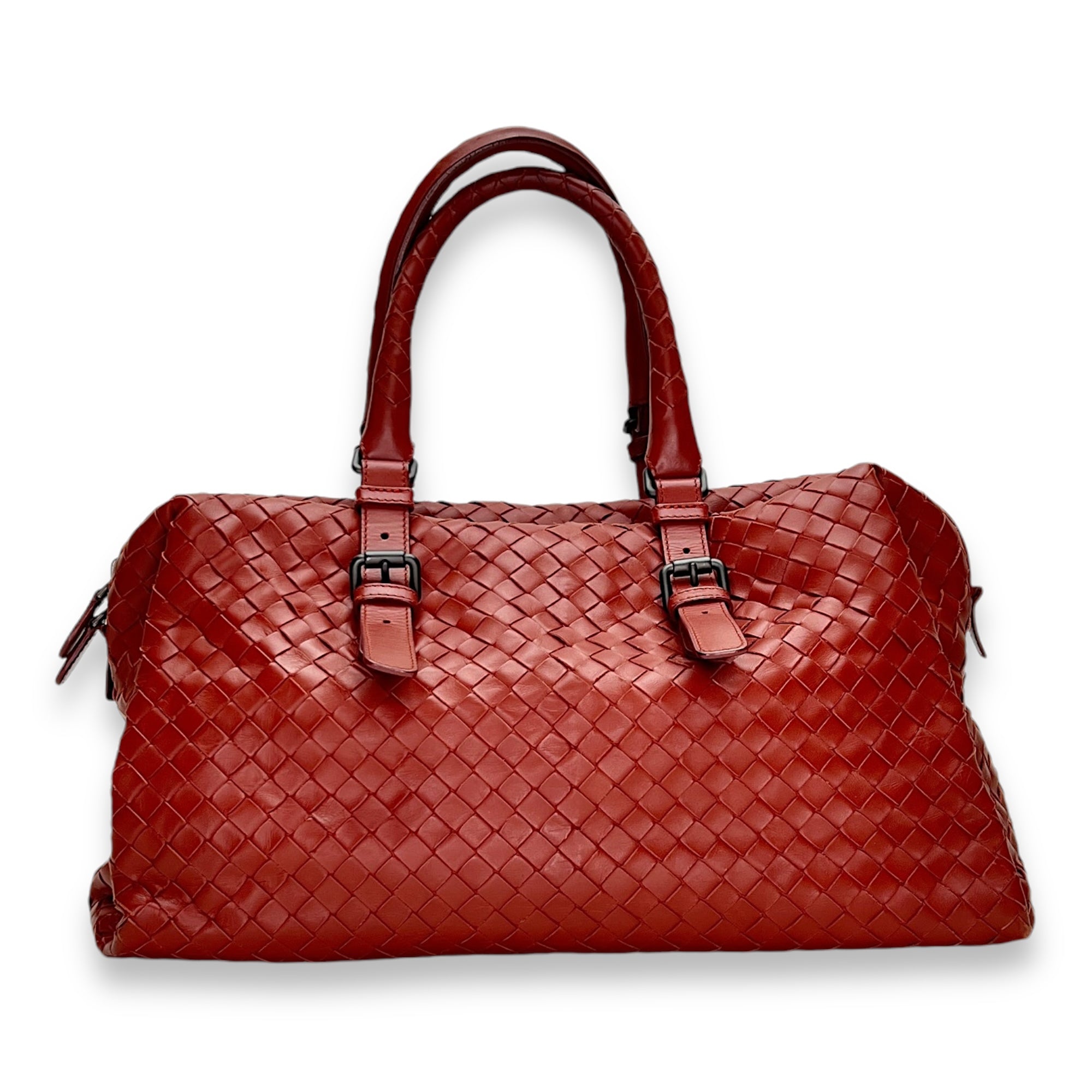 Boston Top handle bag in Intrecciato leather, Ruthenium Hardware