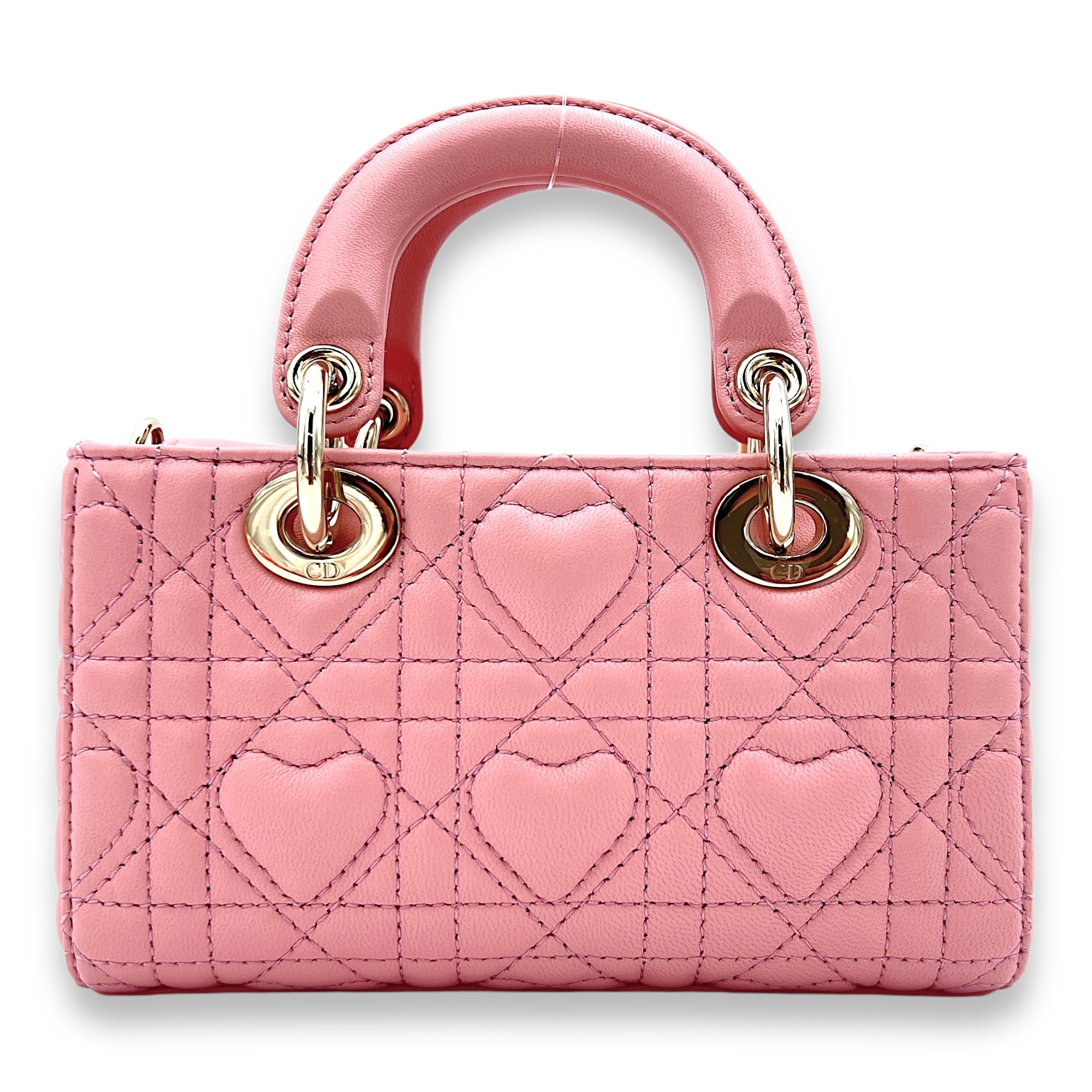 Lady D-Joy Micro Pink Top Handle Bag in Lambskin, Light Gold hardware