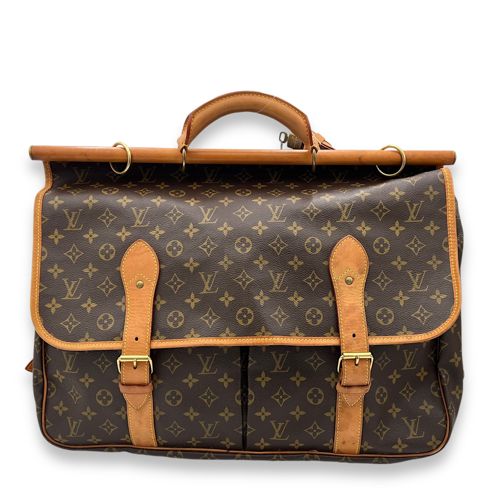 Sac Chasse Hunting Brown Top Handle Bag in Monogram Coated Canvas, Gold hardware