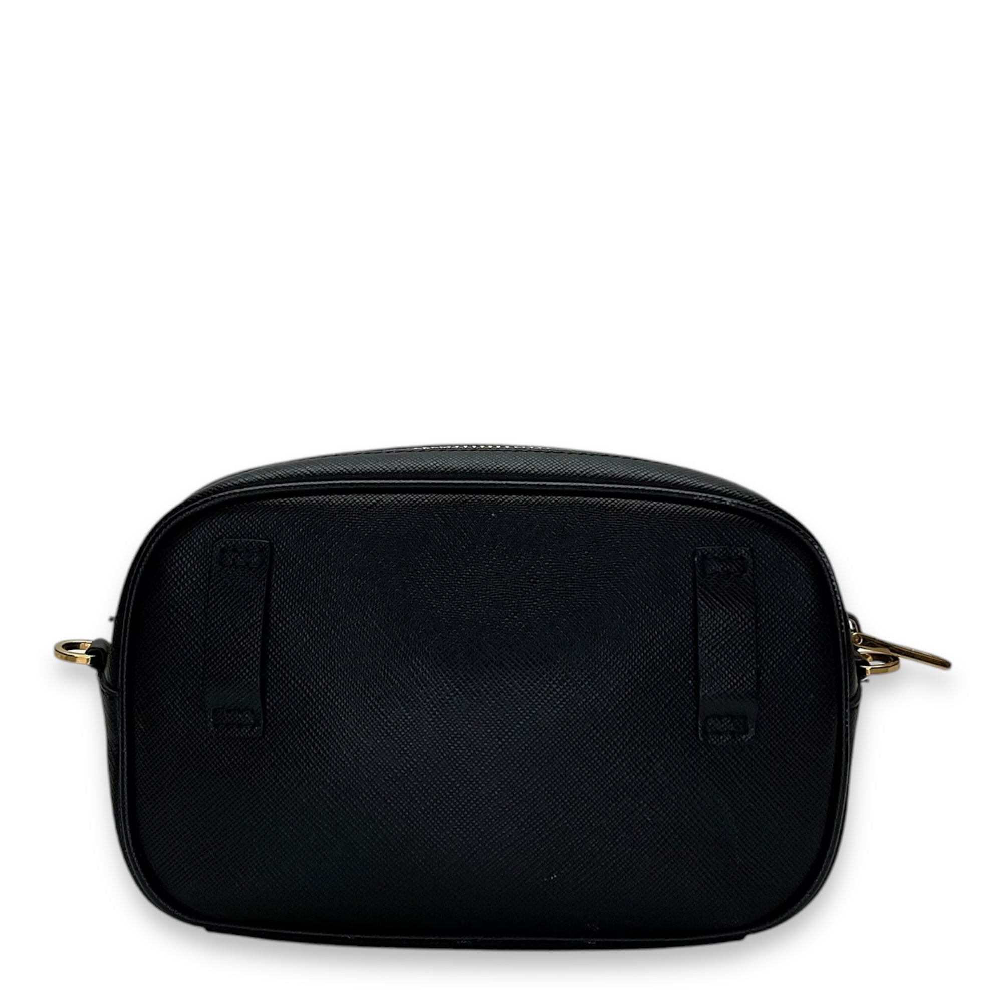 Camera Black Crossbody Bag in Saffiano Leather, Gold hardware