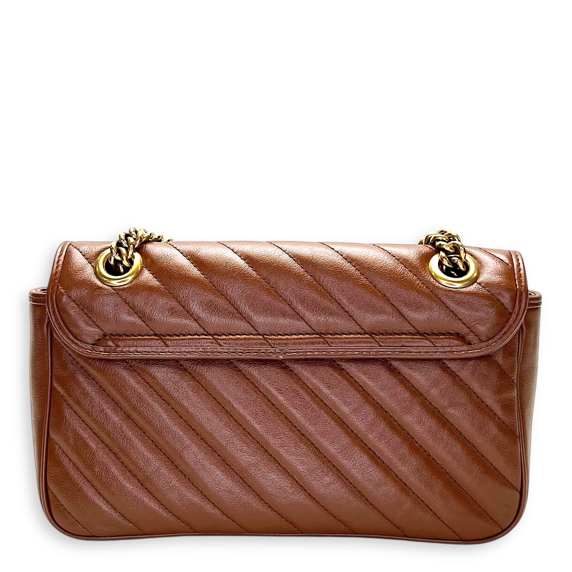 marmont Shoulder Bag Small Brown in Calfskin, Gold hardware