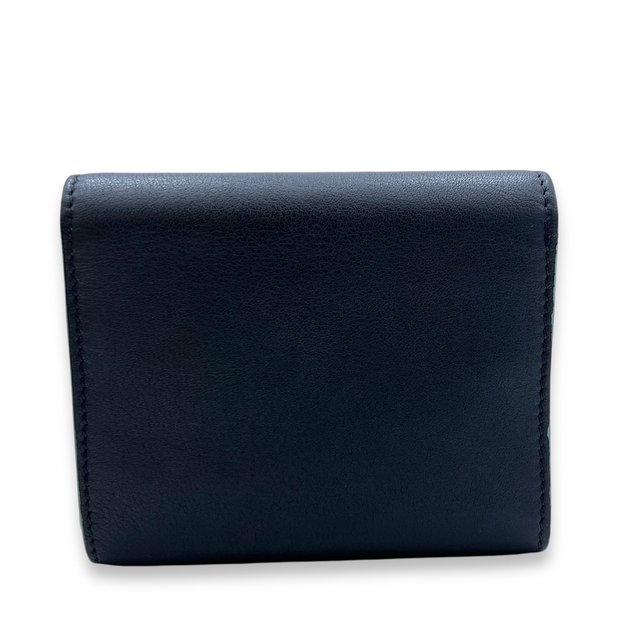 Flap Compact Black Card Holder in Calfskin, Silver hardware