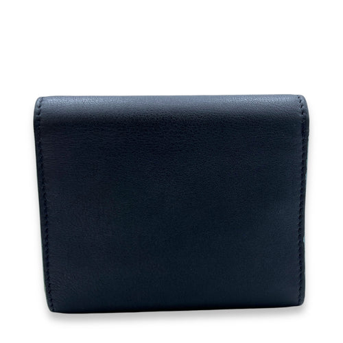 Flap Compact Black Card Holder in Calfskin, Silver hardware